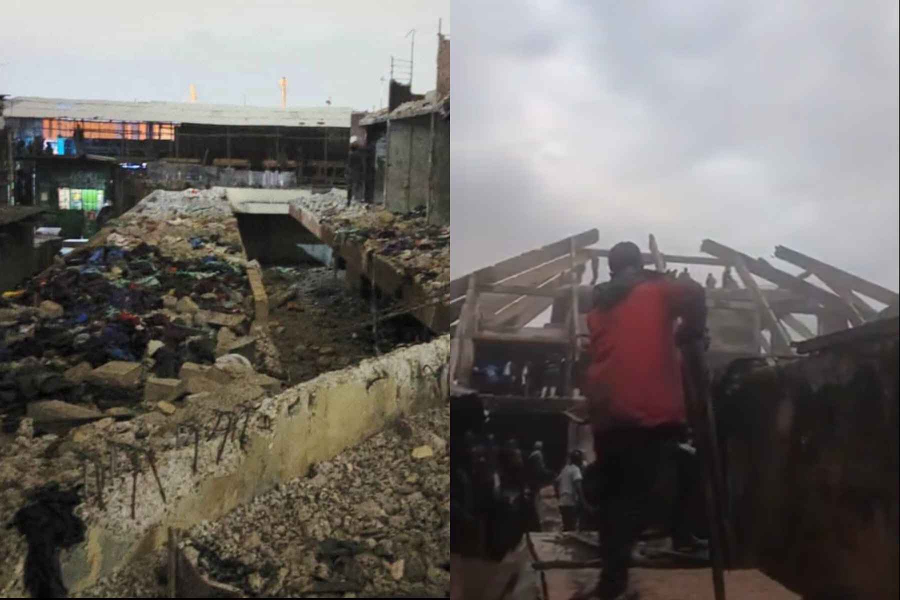Collage photo of a collapsed building at Gikomba Market.